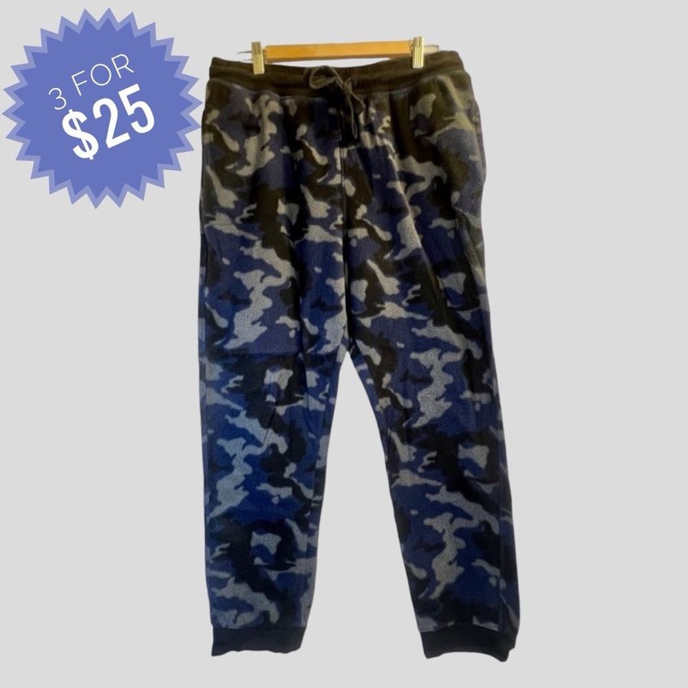 Sale George Men's Fleece Joggers L Blue Gray Camo